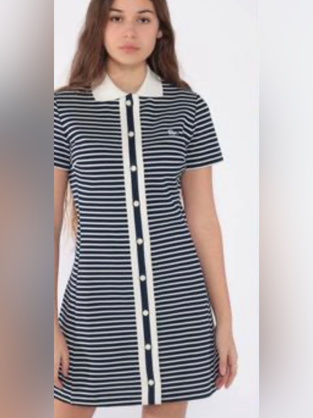 Lacoste 1970’s Vintage Polo Button Front Dress Navy/White Striped, Size 10